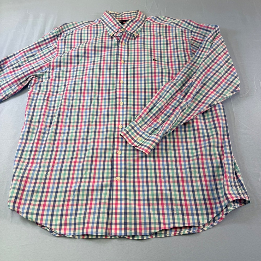 Vineyard Vines Mens XL Whale Shirt Gingham Plaid‎ Button Down Multi Color Cotton